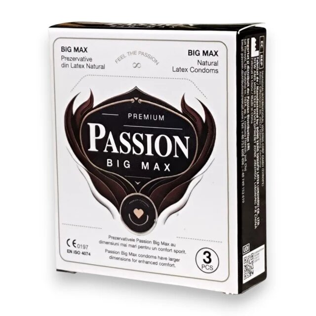 Passion Prezervative Big Max din latex natural lubrifiate și rezistente diametru 55 mm 3 buc