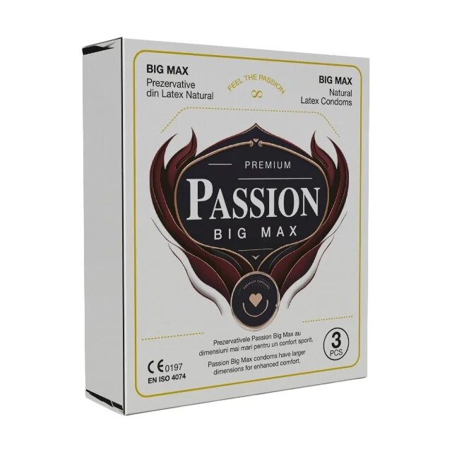 Passion Prezervative Big Max din latex natural lubrifiate și rezistente diametru 55 mm 3 buc