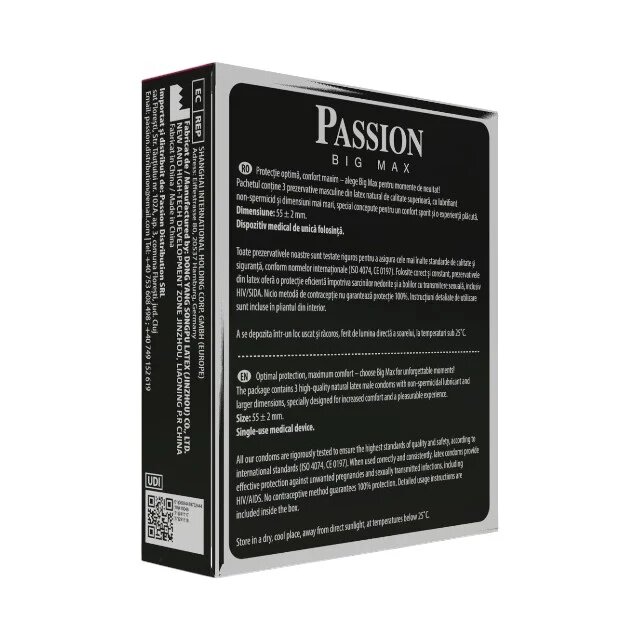 Passion Prezervative Big Max din latex natural lubrifiate și rezistente diametru 55 mm 3 buc