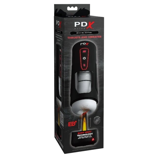 PDX Masturbator automat ELITE Milk Me Hotter funcție de încălzire și penetrare automată 10 funcții de vibrație negru