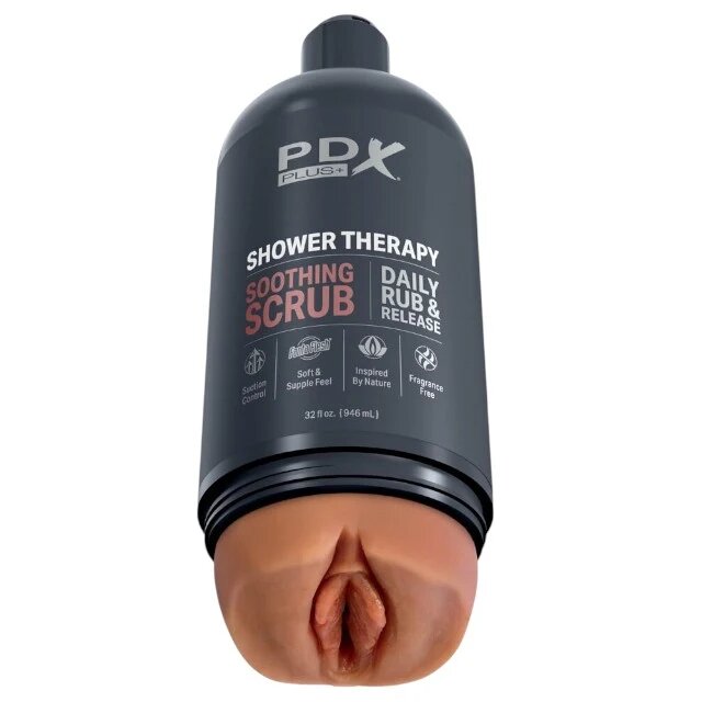 PDX Masturbator PLUS+ Discreet Stroker Soothing Scrub în formă de gel de duș simulare vaginală realistă maro