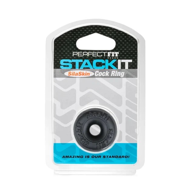 Perfect Fit Inel pentru penis StackIt flexibil material ultra moale TPR SilaSkin diametru 1 cm culoare negru