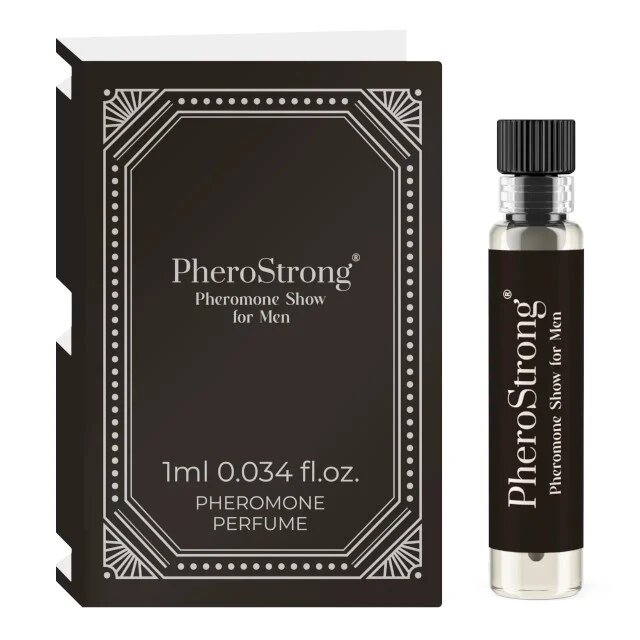 PheroStrong Mostră parfum cu feromoni Show For Men pentru bărbați note de lavandă boabe de tonka și rășină benzoică 1 ml
