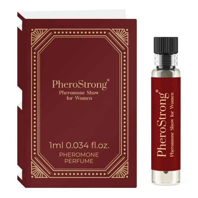PheroStrong Mostră parfum cu feromoni Show For Women pentru femei note de lichior trandafir turcesc și scorțișoară 1 ml