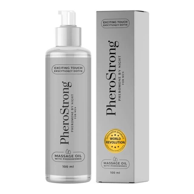 PheroStrong Ulei de masaj cu feromoni Pheromone By Night For Men pentru bărbați note de grepfrut și mandarină 100 ml (gri)