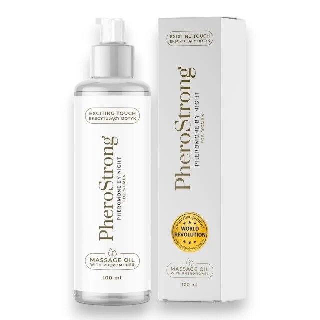 PheroStrong Ulei de masaj cu feromoni Pheromone By Night For Women pentru femei note de pere și piper roz 100 ml (alb)