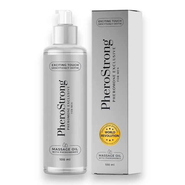 PheroStrong Ulei de masaj cu feromoni Pheromone Exclusive For Men pentru bărbați note de bergamotă și piper 100 ml (gri)