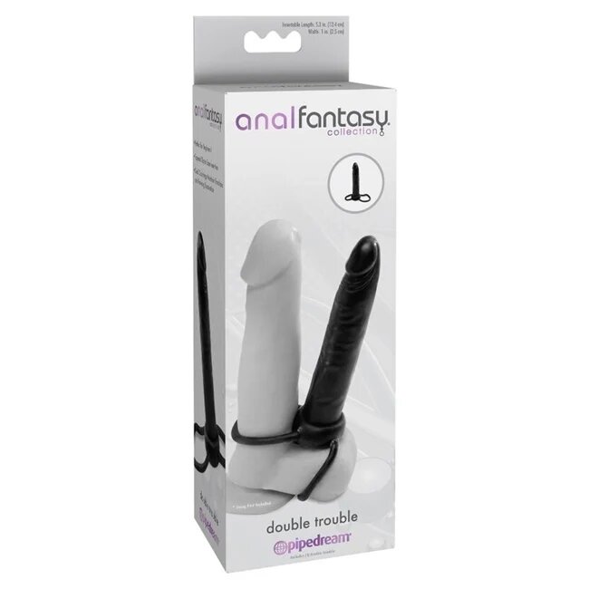 PIPEDREAM Inel dublu pentru penis cu dildo Anal Fantasy pentru dublă penetrare lungime 13.1 cm negru