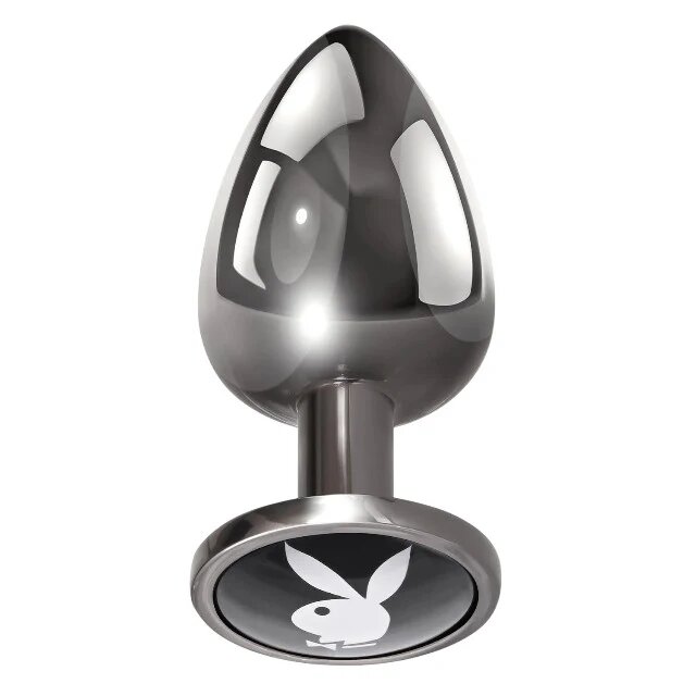 Playboy Plug anal Tux - Large din aluminiu bază cu logo lungime 9.5 cm diametru 3.9 cm (mărime L) argintiu