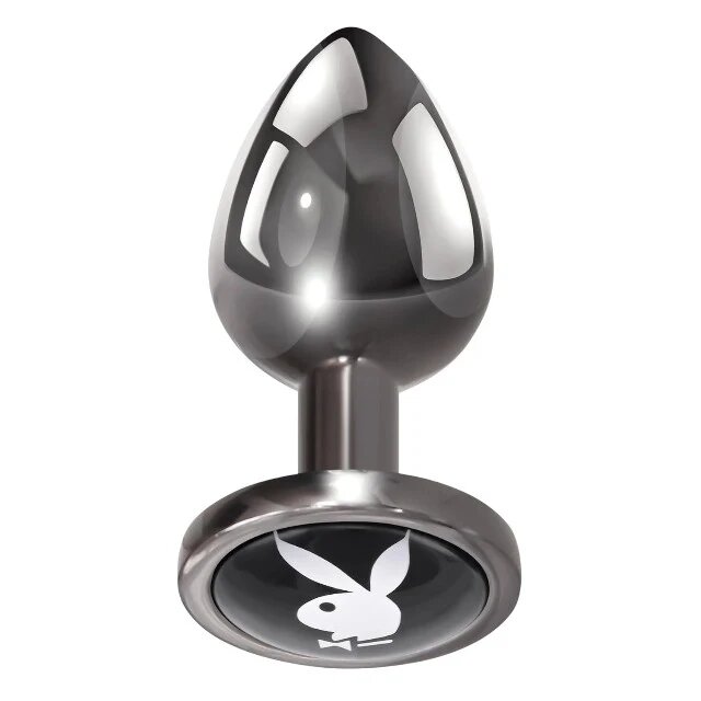 Playboy Plug anal Tux - Small din aluminiu bază cu logo lungime 7.3 cm diametru 2.7 cm (mărime S) argintiu