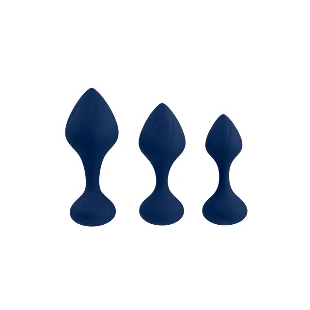 Playboy Set plug anal Tail Trainer cu 3 dopuri anale cu dimensiuni progresive din silicon diametre 3.3 - 3.8 cm albastru