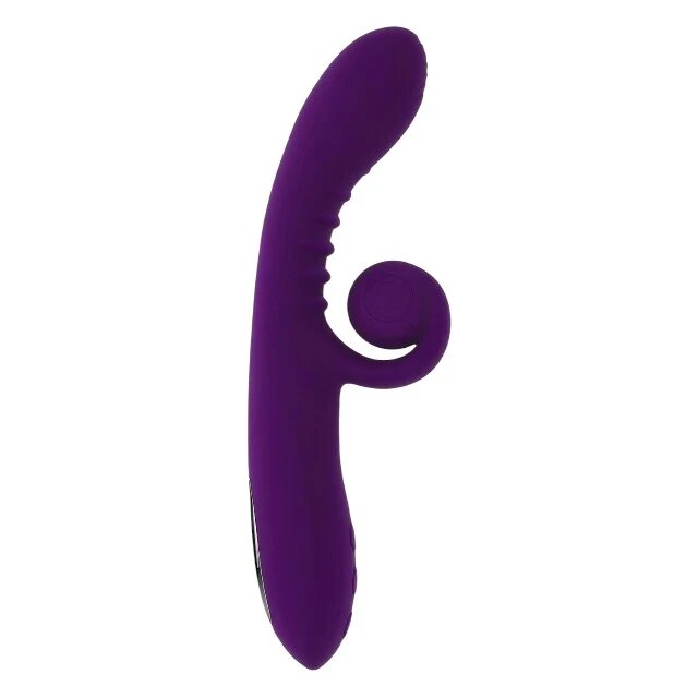 Playboy Vibrator dublu Curlicue cu striații și stimulator clitoris curbat 10 funcții de vibrație rezistent la apă mov
