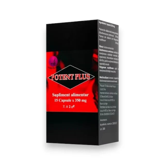 POTENT PLUS Capsule susțin erecțiile puternice și de durată cu extract de Ginseng siberian 15 buc
