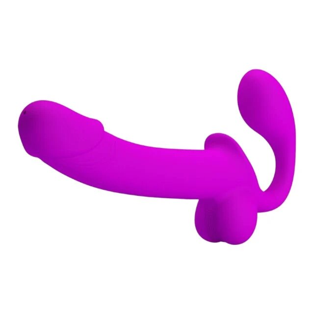 PRETTYLOVE Dildo dublu KELPIE strap-on fără ham cu funcție de ejaculare culoare mov lungime 25 cm