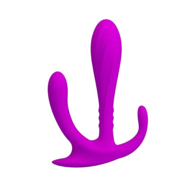 PRETTYLOVE Dildo triplu Edgar pentru stimulare vaginală și anală din silicon moale lungime 11.5 cm culoare mov