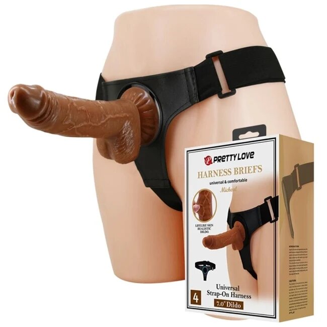 PRETTYLOVE Ham Strap-On universal cu dildo realist inclus MICHEAL culoare maro 20 cm