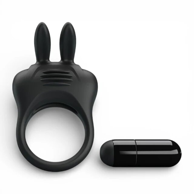 PRETTYLOVE Inel pentru penis Davion Rabbit cu vibrator bullet inclus din silicon diametru 3 cm negru