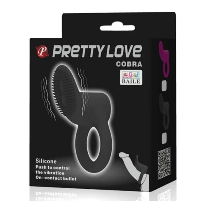 PRETTYLOVE Inel vibrator pentru penis - COBRA VIBRATOR pentru imbunatatirea performantelor sexuale si stimularea clitorisului din silicon negru