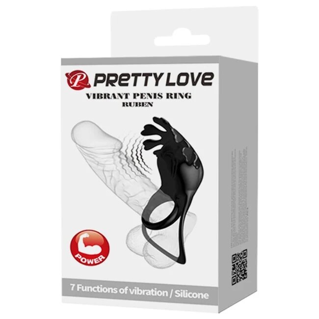 PRETTYLOVE Inel vibrator pentru penis - RUBEN din silicon negru 7 functii de vibrare