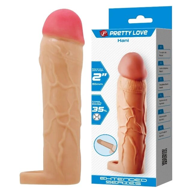 PRETTYLOVE Manșon Hani pentru extensia și îngroșarea penisului cu inel pentru testicule +5 cm în lungime culoarea pielii