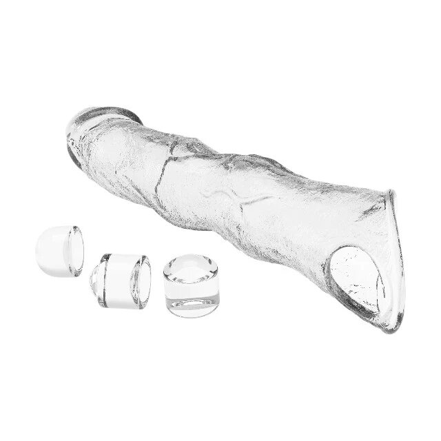 PRETTYLOVE Manșon modular Extension Penis Sleeve pentru extensia penisului cu 3 lungimi ajustabile lungime maximă 28 cm transparent