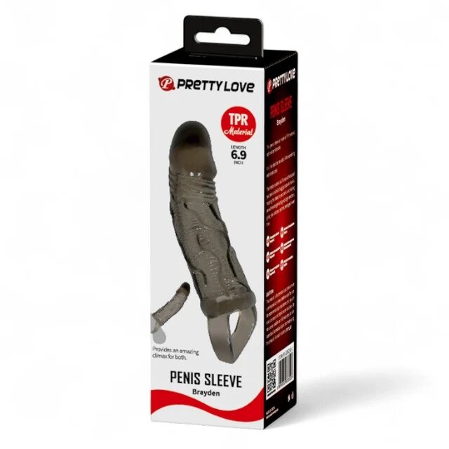 PRETTYLOVE Manșon realist pentru penis Brayden pentru extensie și îngroșare lungime 13.5cm negru transparent