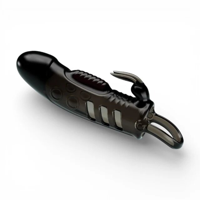 PRETTYLOVE Manșon vibrator Sloane Rabbit cu mini vibrator pentru extensia și îngroșarea penisului inel pentru testicule negru 18.7 cm