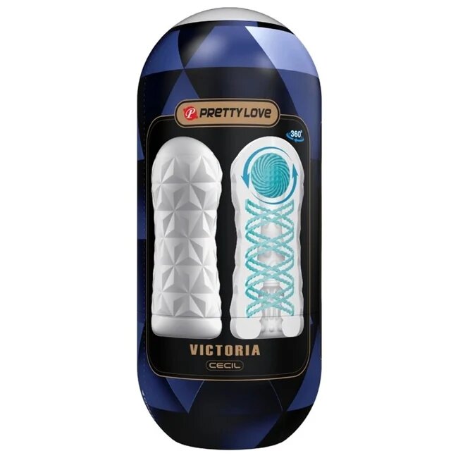 PRETTYLOVE Masturbator Victoria CECIL in forma de ou cu functie de rotatie compact si rezistent la apa alb