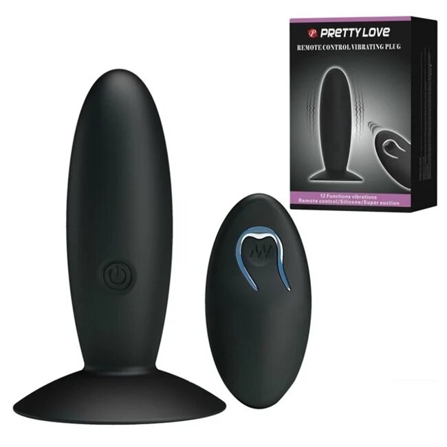 PRETTYLOVE Plug anal electric cu telecomanda din silicon cu 12 functii de vibrare negru