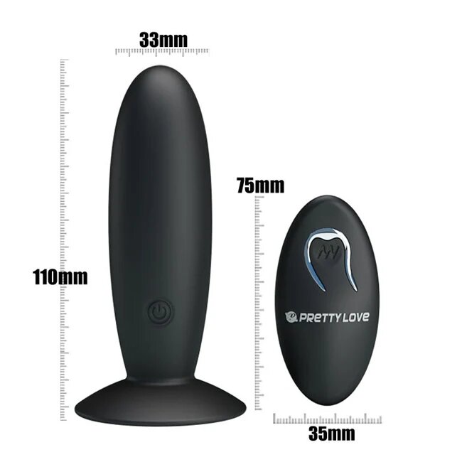 PRETTYLOVE Plug anal electric cu telecomanda din silicon cu 12 functii de vibrare negru