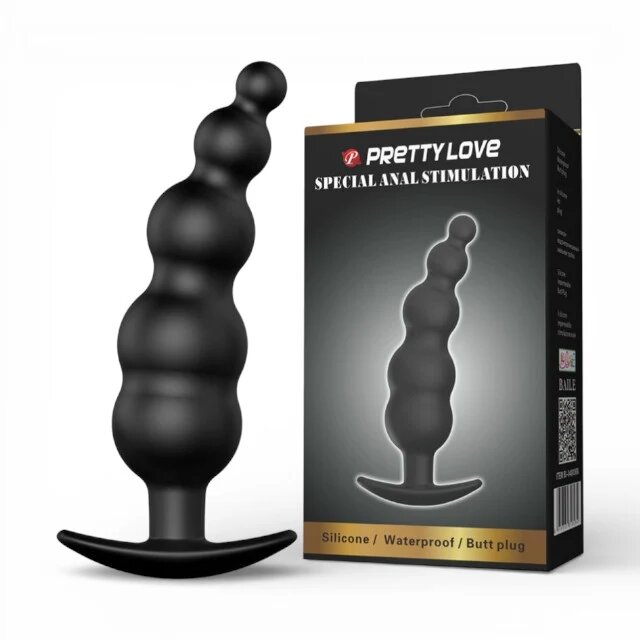 PRETTYLOVE Plug anal Special Anal Stimulation din silicon medical cu mâner ergonomic dimensiuni variate culoare negru 11.8 cm