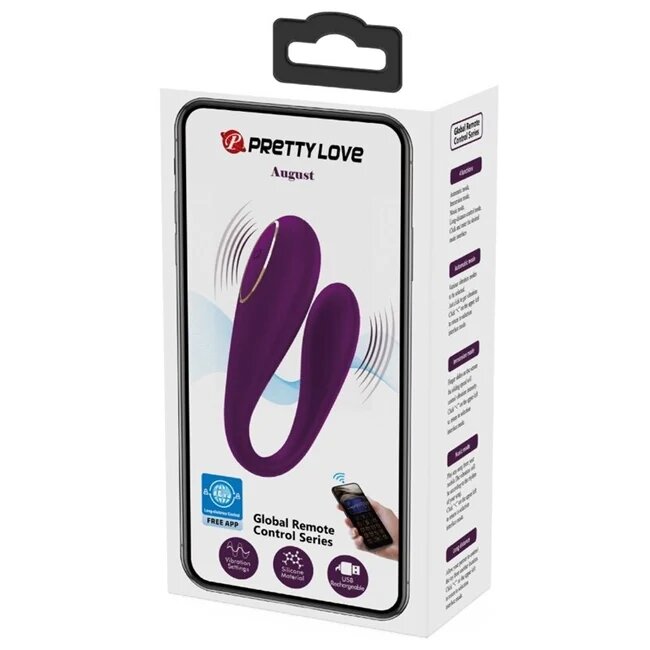 PRETTYLOVE Vibrator - AUGUST pentru dubla placere cu aplicație 12 functii de vibrare mov