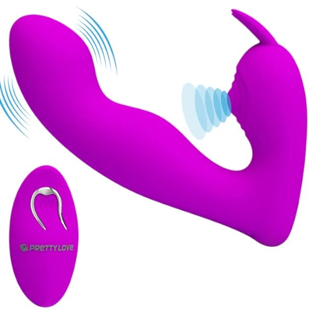 PRETTYLOVE Vibrator dublu Josephine cu pulsații pentru clitoris și punctul G control prin telecomandă 12 funcții de vibrație mov