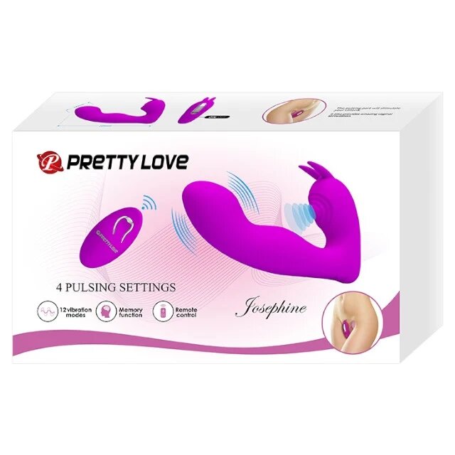 PRETTYLOVE Vibrator dublu Josephine cu pulsații pentru clitoris și punctul G control prin telecomandă 12 funcții de vibrație mov