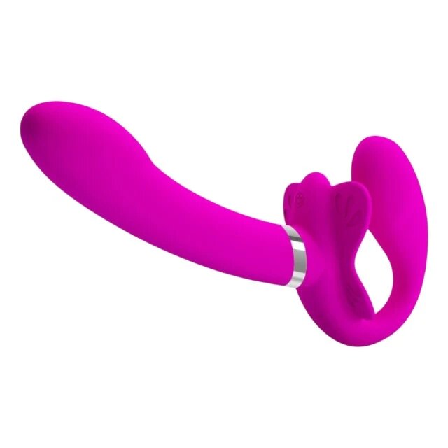 PRETTYLOVE Vibrator dublu VALERIE strap-on fără ham 12 funcții de vibrație culoare roz lungime 19.2 cm