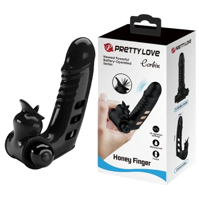 PRETTYLOVE Vibrator pentru deget Corbin Honey Finger stimulare clitoris și punctul G 10 funcții de vibrații rezistent la apă negru