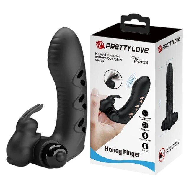 PRETTYLOVE Vibrator rabbit pentru deget Vance Honey Finger pentru clitoris și punctul G 10 funcții de vibrații negru