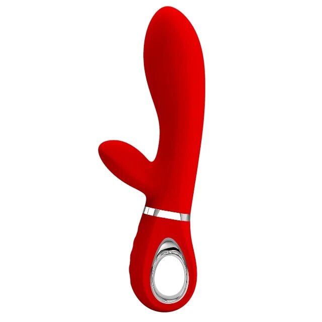 PRETTYLOVE Vibrator rabbit Thomas pentru punctul G 7 funcții de vibrație din silicon moale culoare roșu cu argintiu