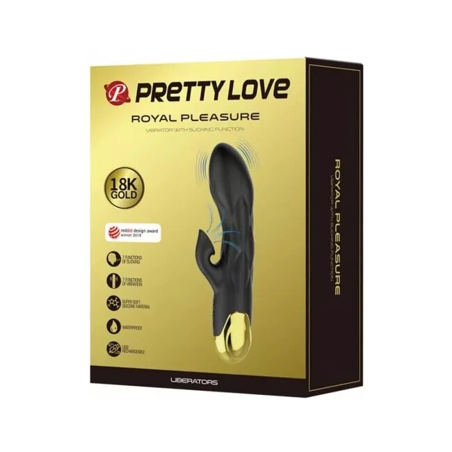 PRETTYLOVE Vibrator stimulator - Naughty Play Royal Pleasure cu 7 functii de vibrare si 7 de aspirare incarcare USB din silicon negru