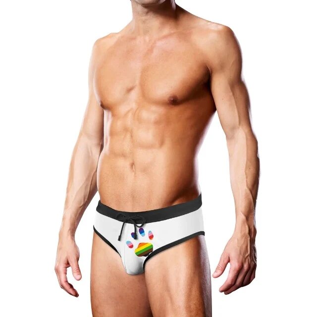 PROWLER Slip de înot bărbați Swim Brief Oversized Paw cu design labă cu steag Pride culoare alb mărime XL