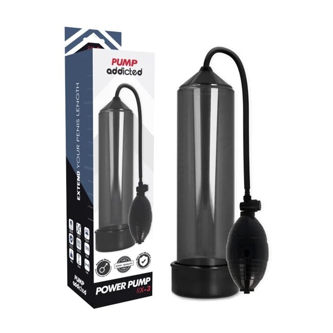 PUMP ADDICTED Pompa manuala - Power RX3 pentru marirea penisului si imbunatatirea performantelor sexuale ajustabila culoare neagra 23 cm