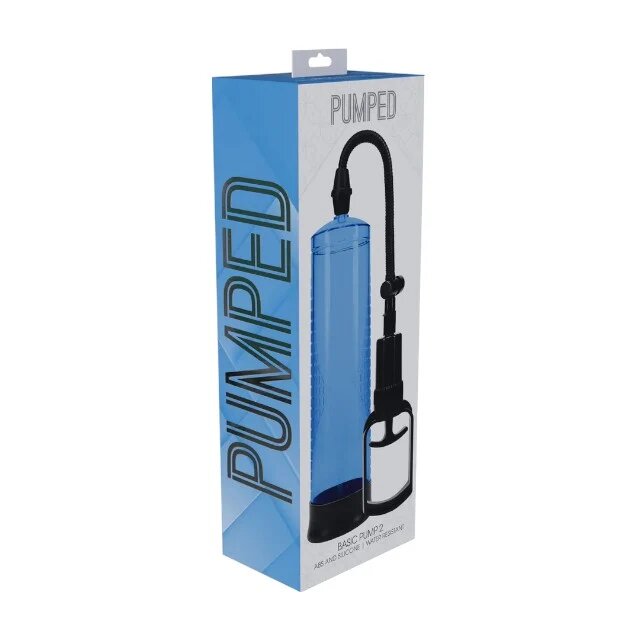 PUMPED Pompă manuală Basic Pump 2 pentru mărirea penisului și îmbunătățirea performanțelor sexuale 31 cm albastru
