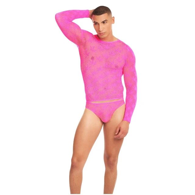 RAINBOW PARTY Set lenjerie erotica barbati - Bubble Blaze 2 piese roz S/M