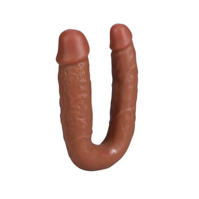 RealRock Dildo dublu U Shape 5” pentru dublă penetrare compatibil cu ham strap-on design realist 12.7 cm caramel