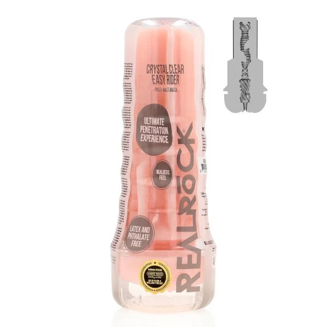 RealRock Masturbator manual Crystal Clear Easy Rider simulare vaginală realistă din TPE rezistent la apă culoarea pielii