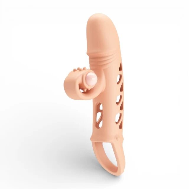 ROMANCE Manșon vibrator Mind Blowing Miracles cu bullet inclus pentru extensia și îngroșarea penisului inel pentru testicule culoarea pielii 20 cm