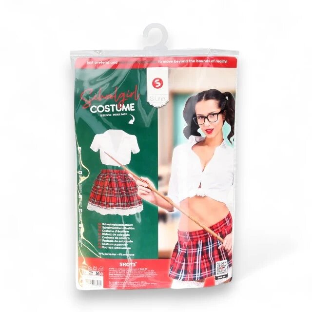 S LINE Costum sexy școlăriță S-LINE BY SHOTS Schoolgirl Costume pentru roleplay cămașă cu fustă în carouri mărime S/M alb-roșu