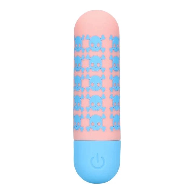 S LINE Vibrator bullet S-LINE Bone to be Wild pentru stimularea clitorisului design cu cranii 10 funcții de vibrație roz cu albastru