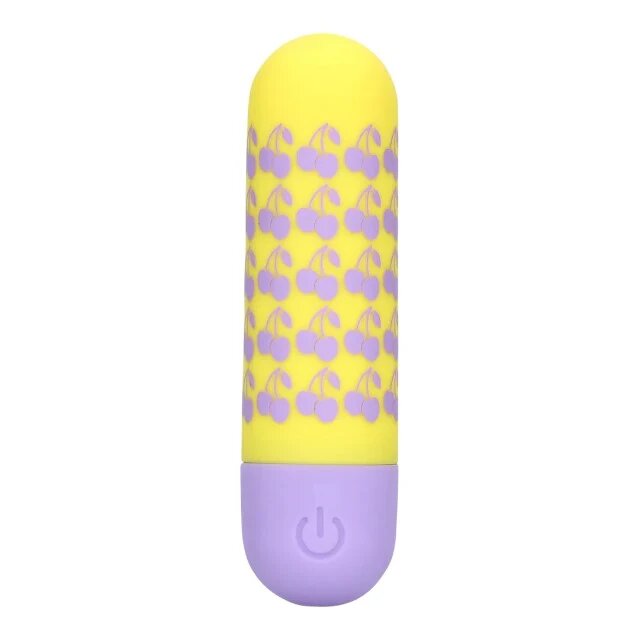 S LINE Vibrator bullet S-LINE I Cherryish You pentru stimularea clitorisului design cu cireșe 10 funcții de vibrație galben cu mov