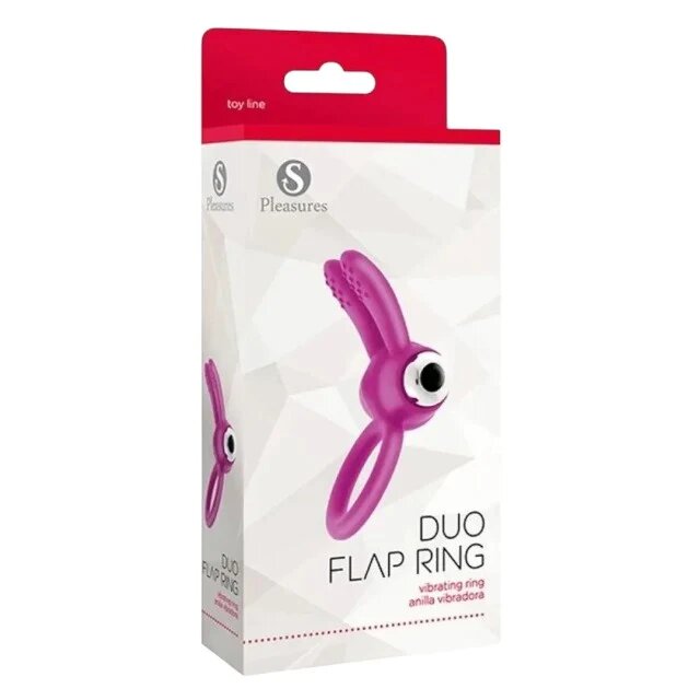 S PLEASURES Inel vibrator pentru penis Duo Flap Ring design în formă de iepuraș bullet detașabil din silicon moale roz